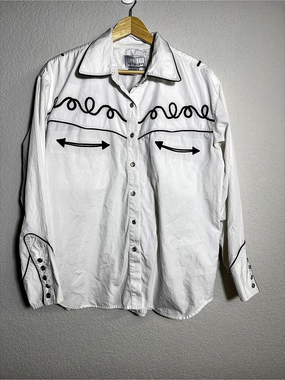 Erez Levy Western Embroidered Button Down White Medium vintage